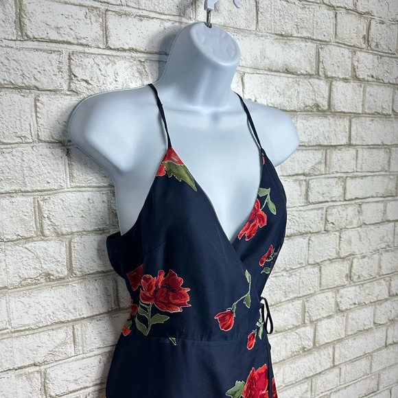 Lovers + Friends Dress Gigi Wrap Floral Mini Ruffle Sleeveless Halter Blue Pink - Picture 9 of 9